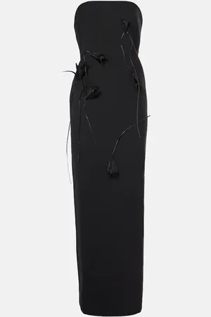 JACQUES WEI Vestido largo de lana con aplique floral