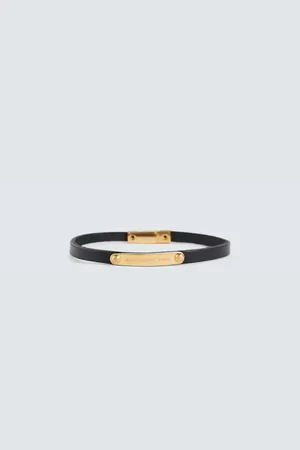 Saint Laurent Pulsera de piel con placa de logo