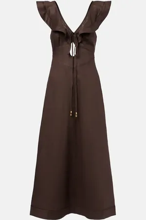 ZIMMERMANN Vestido midi Rhiannon de lino con volantes