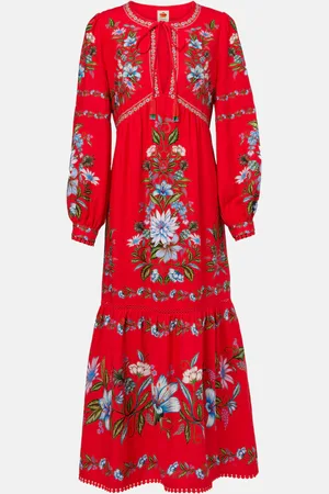 Farm Rio Vestido midi en mezcla de lino floral