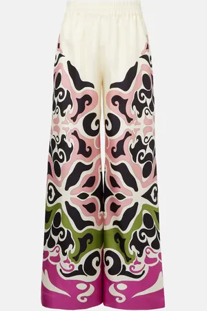 La DoubleJ Pantalones anchos de sarga de seda estampada