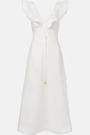 ZIMMERMANN Vestido midi Rhiannon de lino con volantes