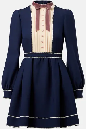 VALENTINO Vestido corto de algodón y seda con lazada