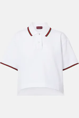 Gucci Polo de piqué cropped con Web