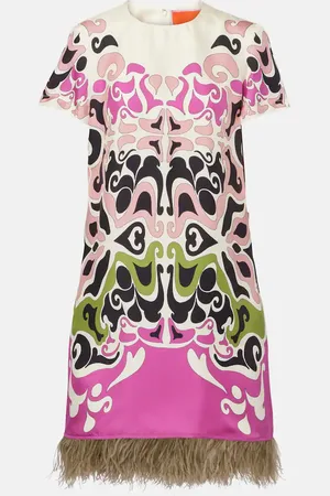 La DoubleJ Vestido corto Mini Swing de seda con plumas