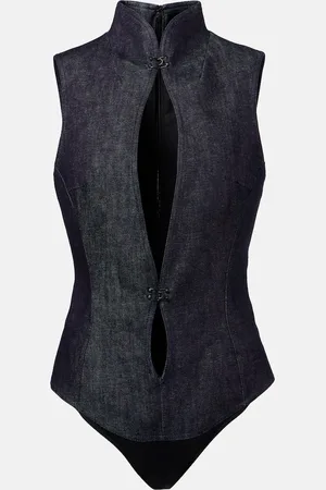 MUGLER Body en denim con aberturas