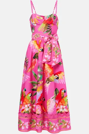 Farm Rio Vestido midi de algodón estampado