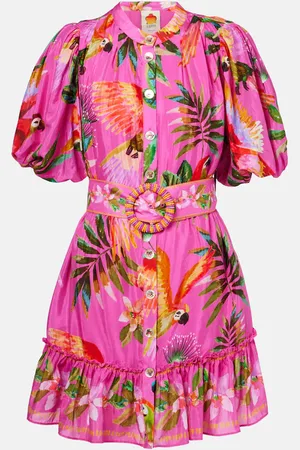 Farm Rio Vestido midi en mezcla de algodón con cinturón