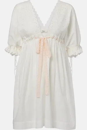 Chloé Chloé Vestido corto en mezcla de algodón con bordado inglés