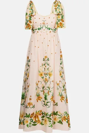 Farm Rio Vestido midi en mezcla de algodón floral