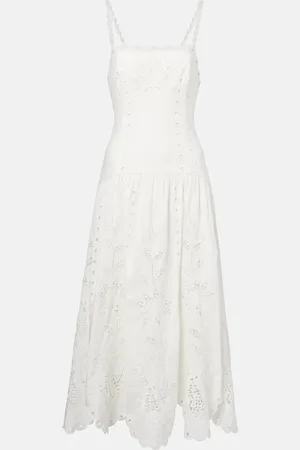 Farm Rio Vestido midi en mezcla de lino con bordado inglés