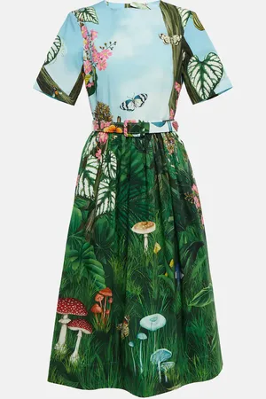 Oscar de la Renta Vestido midi en mezcla de algodón floral