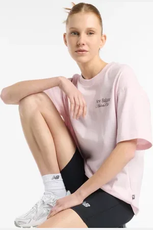 New Balance Mujer Linear Graphic Oversized T-Shirt, Algodón, Talla L