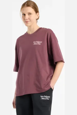 New Balance Mujer Linear Graphic Oversized T-Shirt, Algodón, Talla L