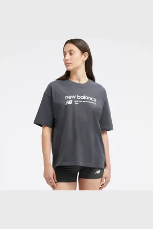 New Balance Mujer Linear Heritage Jersey Oversized T-Shirt en , Jersey de algodón, Talla L
