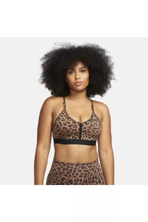 Nike Mujer De deporte - Indy ujetador deportivo de sujeción ligera con almohadilla de una sola pieza y escote en V con estampado de leopardo - Mujer