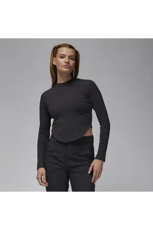 Camiseta interior de manga larga negra para mujer, camiseta de manga larga  con cuello redondo y rayas