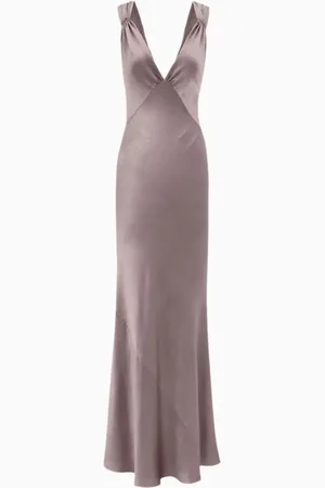 Saint Laurent Vestido cruzado en satén de seda