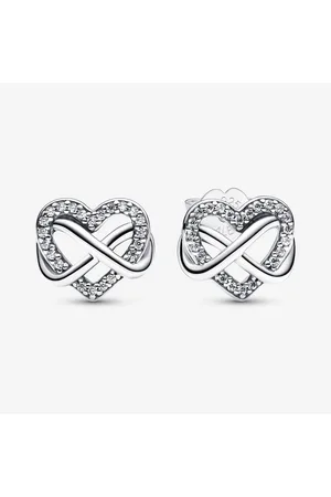 PANDORA Pendientes de Botón Corazón Infinito Brillante en Plata de Ley