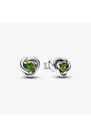 PANDORA Pendientes de Botón Circulo Eternity Agosto en Plata de Ley