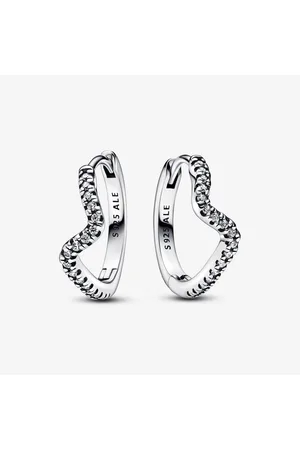PANDORA Pendientes de Aro Ola Brillante en Plata de Ley