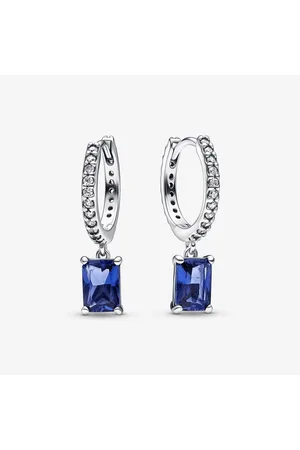 PANDORA Pendientes de Aro Rectangulo Azul Brillante en Plata de Ley