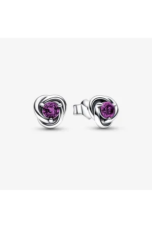 PANDORA Pendientes de Botón Círculo Eternity Febrero en Morado