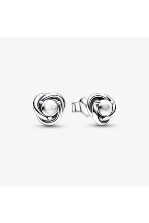 PANDORA Pendientes de Botón Circulo Eternity Abril con Circonitas Cúbicas en Plata de Ley
