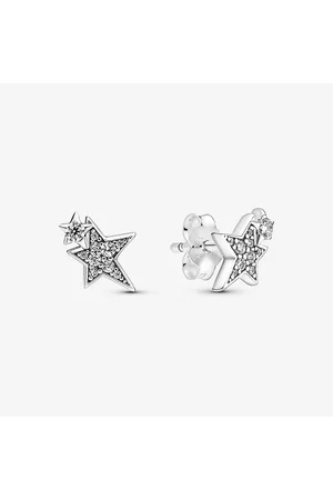 PANDORA Pendientes de Botón Estrellas Asimétricas Brillantes con Circonitas Cúbicas en Plata de Ley