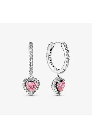 PANDORA Pendientes de Aro Corazón Halo Brillante con Circonitas Cúbicas en Rosa