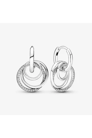 PANDORA Pendientes de Aro Círculo Familiar Siempre con Circonitas Cúbicas en Plata de Ley
