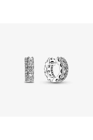 PANDORA Pendientes de Aro Doble Banda en Pavé con Circonitas Cúbicas en Plata de Ley