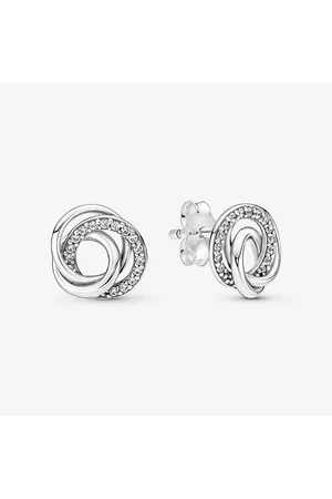 PANDORA Pendientes de Botón Familia Unida Para Siempre con Circonitas Cúbicas en Plata de Ley