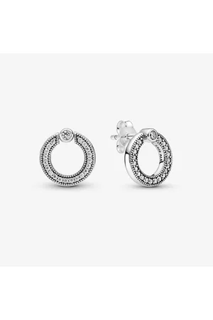 PANDORA Pendientes de Botón Reversibles Círculo en Pavé & Logo con Circonitas Cúbicas en Plata de Ley