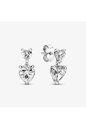 PANDORA Pendientes de Botón Doble Corazón Brillante con Circonitas Cúbicas