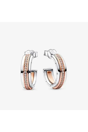 PANDORA Pendientes de Aro Logo Y Pavé en Dos Tonos Signature
