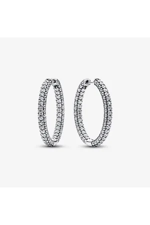 PANDORA Pendientes de Aro Fila de Pavé de Timeless en Plata de Ley