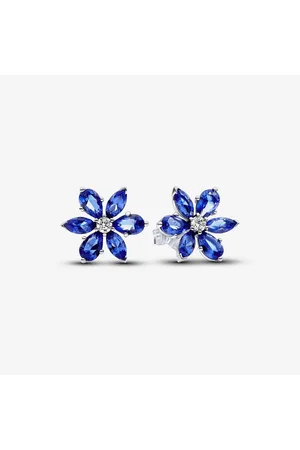 PANDORA Pendientes de Botón Herbario Azul Brillante en Plata de Ley
