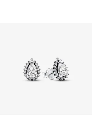 PANDORA Pendientes de Botón Halo Brillante Corte Pera en Plata de Ley