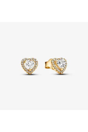 PANDORA Pendientes de Botón Corazón Brillante en Relieve con Circonitas Cúbicas