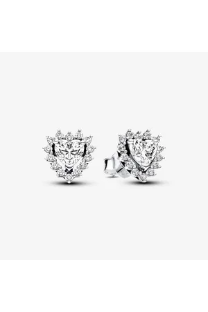PANDORA Pendientes de Botón Halo Corazón Brillante en Plata de Ley
