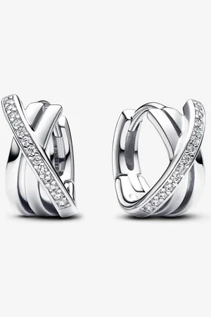 PANDORA Pendientes de Aro Pavé Cruzado con Circonitas Cúbicas en Plata de Ley