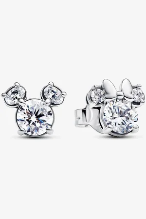 PANDORA Pendientes de Botón Mickey Y Minnie Mouse Brillantes de Disney con Circonitas Cúbicas en Plata de Ley