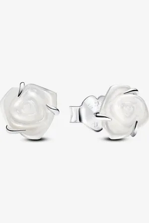 PANDORA Pendientes de Botón Blanca Floreciendo en Plata de Ley