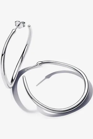 PANDORA Pendientes de Aro Abiertos de 42 Mm Forma Orgánica en Plata de Ley