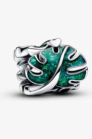 PANDORA Charm Hojas de Monstera Verdes en Plata de Ley