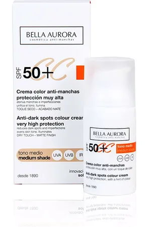Bella Aurora CC CREAM anti-manchas tono medio SPF50+. CC Cream. Edad: Entre 26 y 35 años, Entre 36 y 50 años, Más de 50 años. Tipo de Piel: Todo Tipo de Pieles. Formulación: Hipoalergénico, Sin Parabenos. Protección SPF: Muy alta SPF 50 +. Tendencias: S
