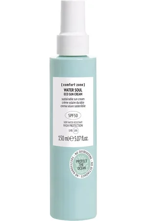 Comfort Zone WATER SOUL eco sun cream SPF50. Protector solar corporal. Tipo de Piel: Todo Tipo de Pieles. Formato: Spray. Green Beauty: Ocean respect. Protección SPF: Alta SPF 50