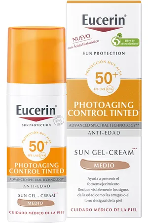 Eucerin SUN PROTECTION PHOTOAGING gel-crema SPF50+. Antiarrugas y Antiedad - Protector solar facial. Edad: Entre 36 y 50 años, Más de 50 años. Tipo de Piel: Todo Tipo de Pieles. Texturas: Fluido. Formulación: Sin Parabenos, No Comedogénico, Sin Fra