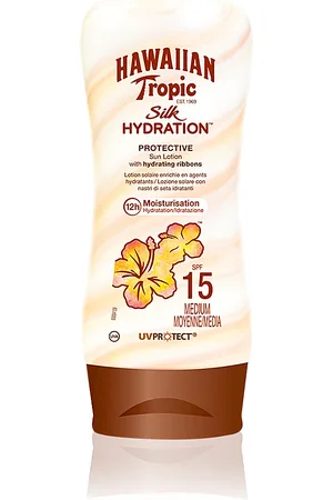 Hawaiian Tropic SILK HYDRATION sun lotion SPF15. Protector solar corporal. Tipo de Piel: Todo Tipo de Pieles. Texturas: Loción. Protección SPF: Media SPF 15. Green Beauty: Cruelty Free